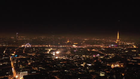 Ciudad-De-París-De-Noche-Toma-Aérea-Francia-Torre-Eiffel